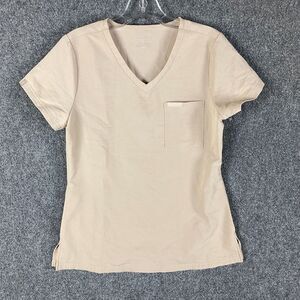 Jaanuu‎ Scrubs Top Women's Small Beige Medical Workwear Polyester Blend